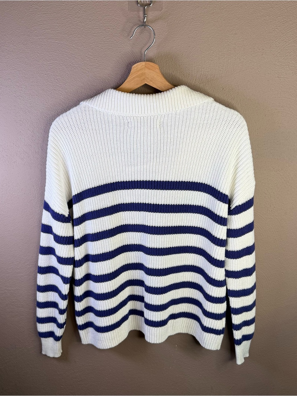 LOFT Women's Nautical Navy & White Stripe Lace Up Sweater Women’s Size Small - Picture 10 of 16